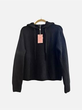 Quince Cashmere Fisherman Pullover Hoodie Size XS Black NWT